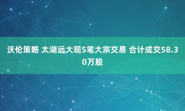沃伦策略 太湖远大现5笔大宗交易 合计成交58.30万股
